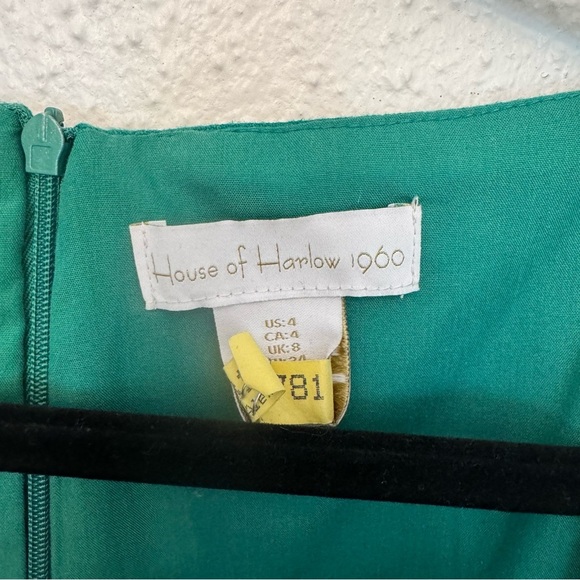 House of Harlow 1960 Emerald Green Puff Sleeve Dress Sz. 4 - Picture 3 of 4